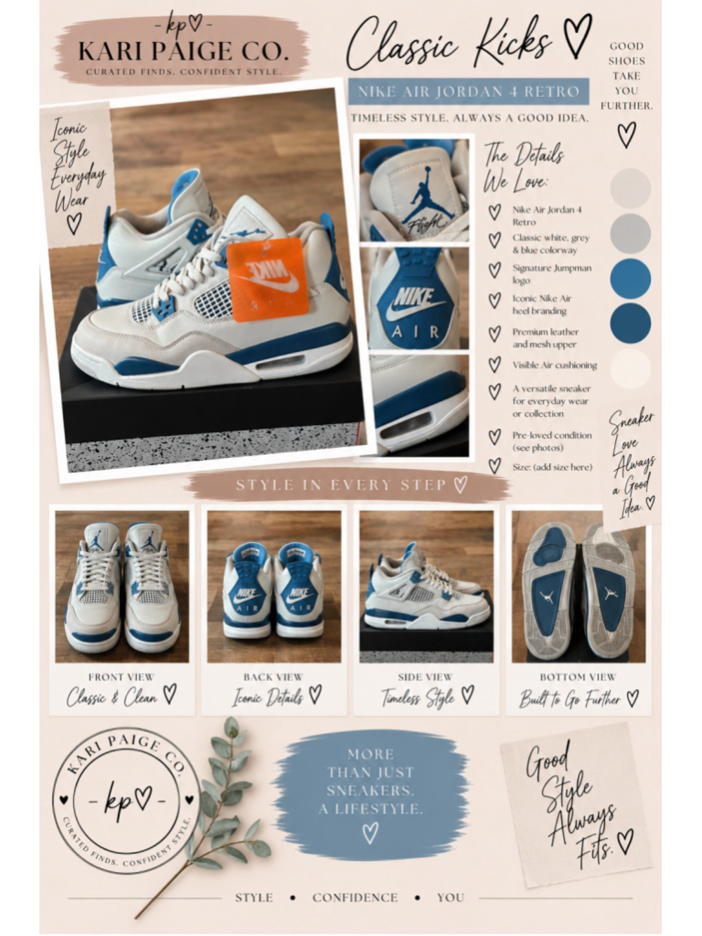 Boys Nike Air Jordan 4 Retro Sneakers Size 7Y White Blue Fall